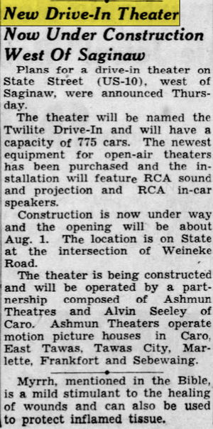Twilite Drive-In Theatre - June 1948 Article On Construction (newer photo)